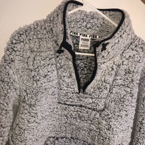 VS Pink Sherpa half zip up sweater in gray S